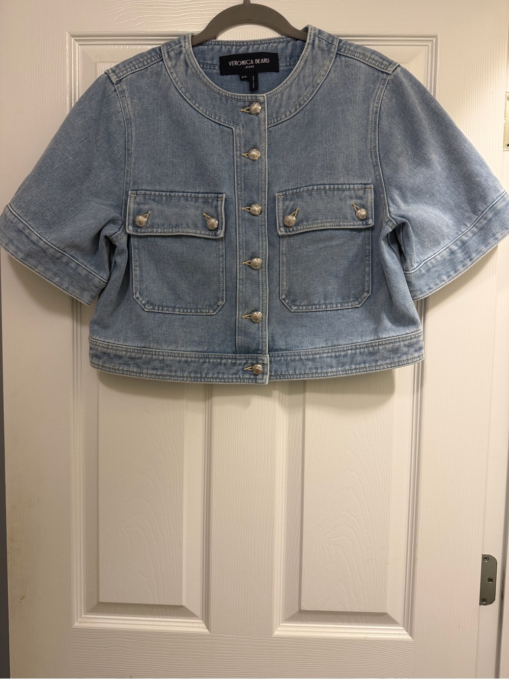 Veronica Beard Light Blue Cropped Denim Jacket